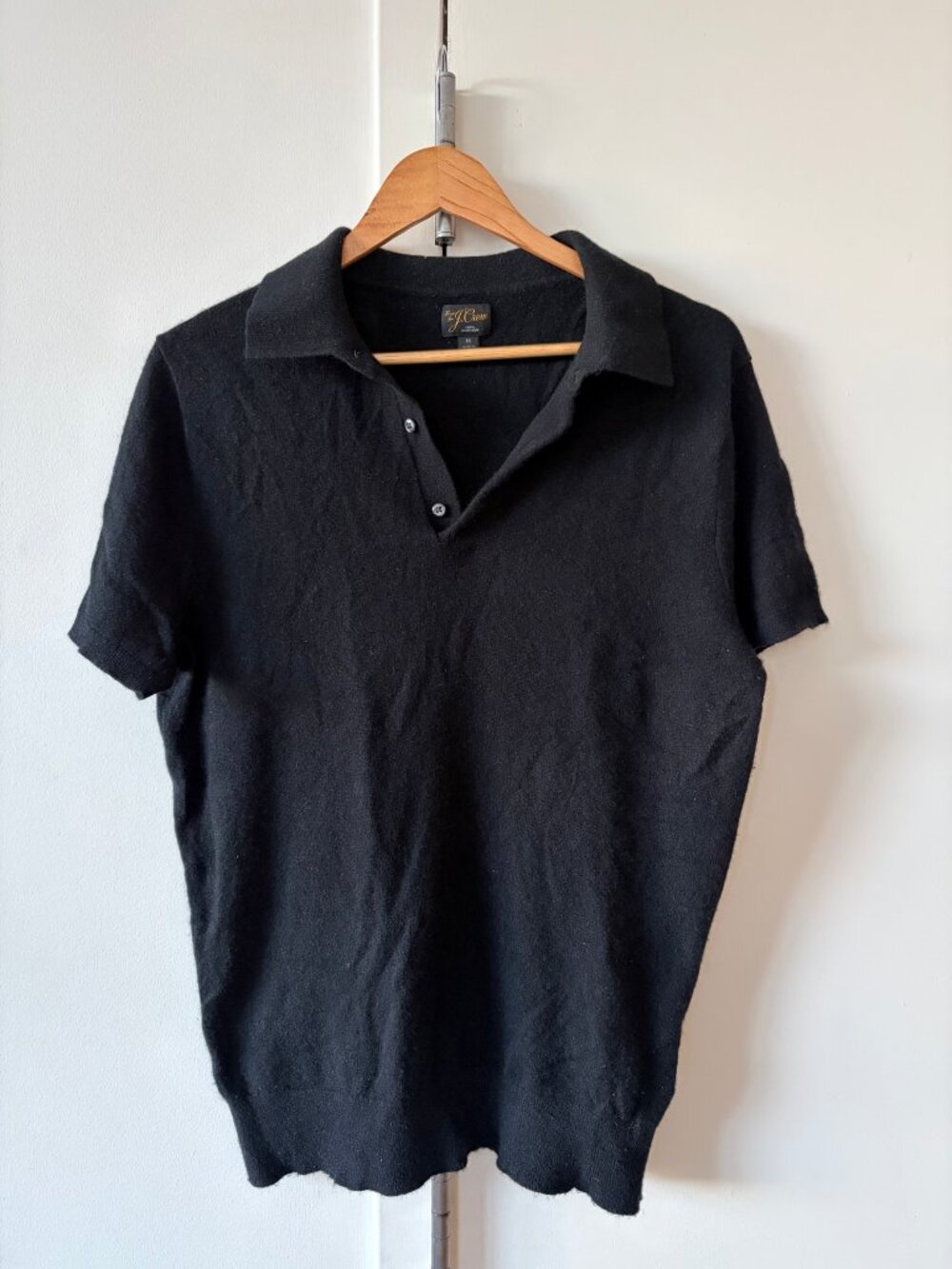J.Crew 100% Cashmere Short Sleeve Polo Sweater Black Size M